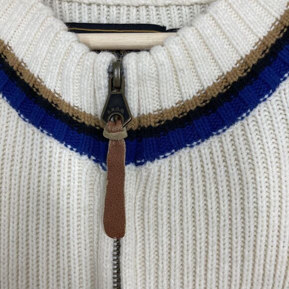 Akoo & Co Sweater Mens 4XL Blue cream Black Full Zip Knit Dog Patch Elbow Pads - Picture 5 of 16